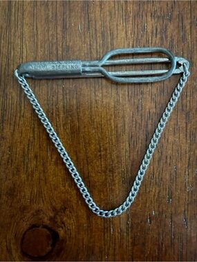 Vintage SWANK Sterling Silver Tie Bar Tie Clip Safety Chain Pat 1865993 Men’s